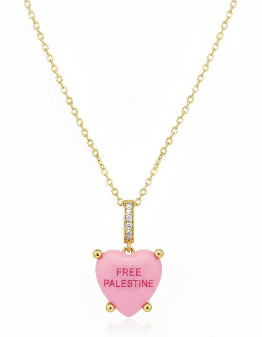 Palestine heart pendant pink