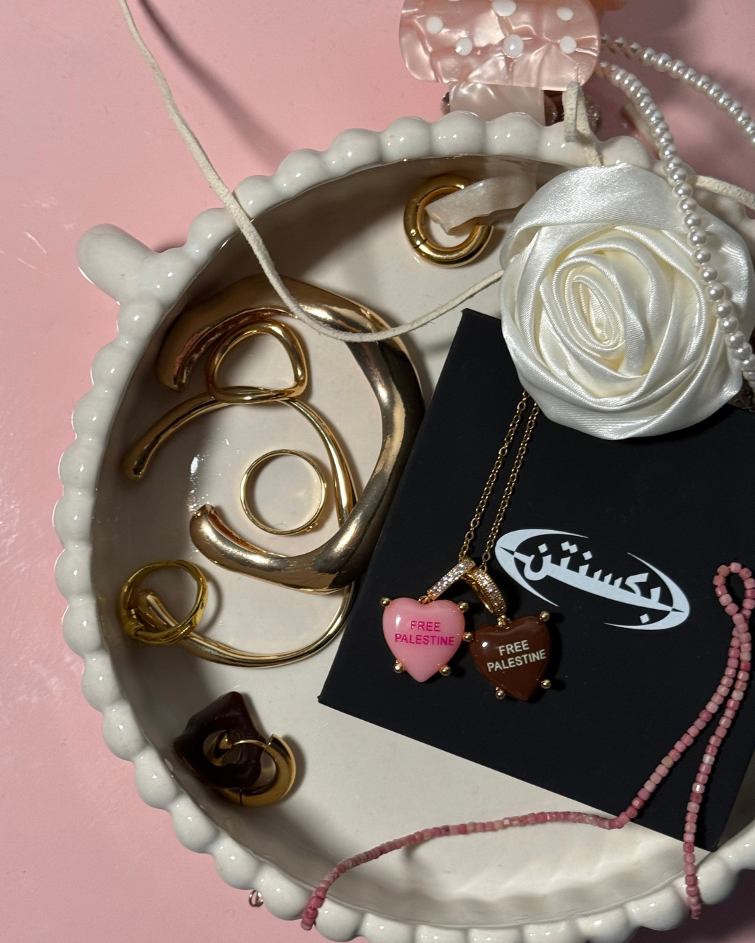 Palestine heart pendant pink