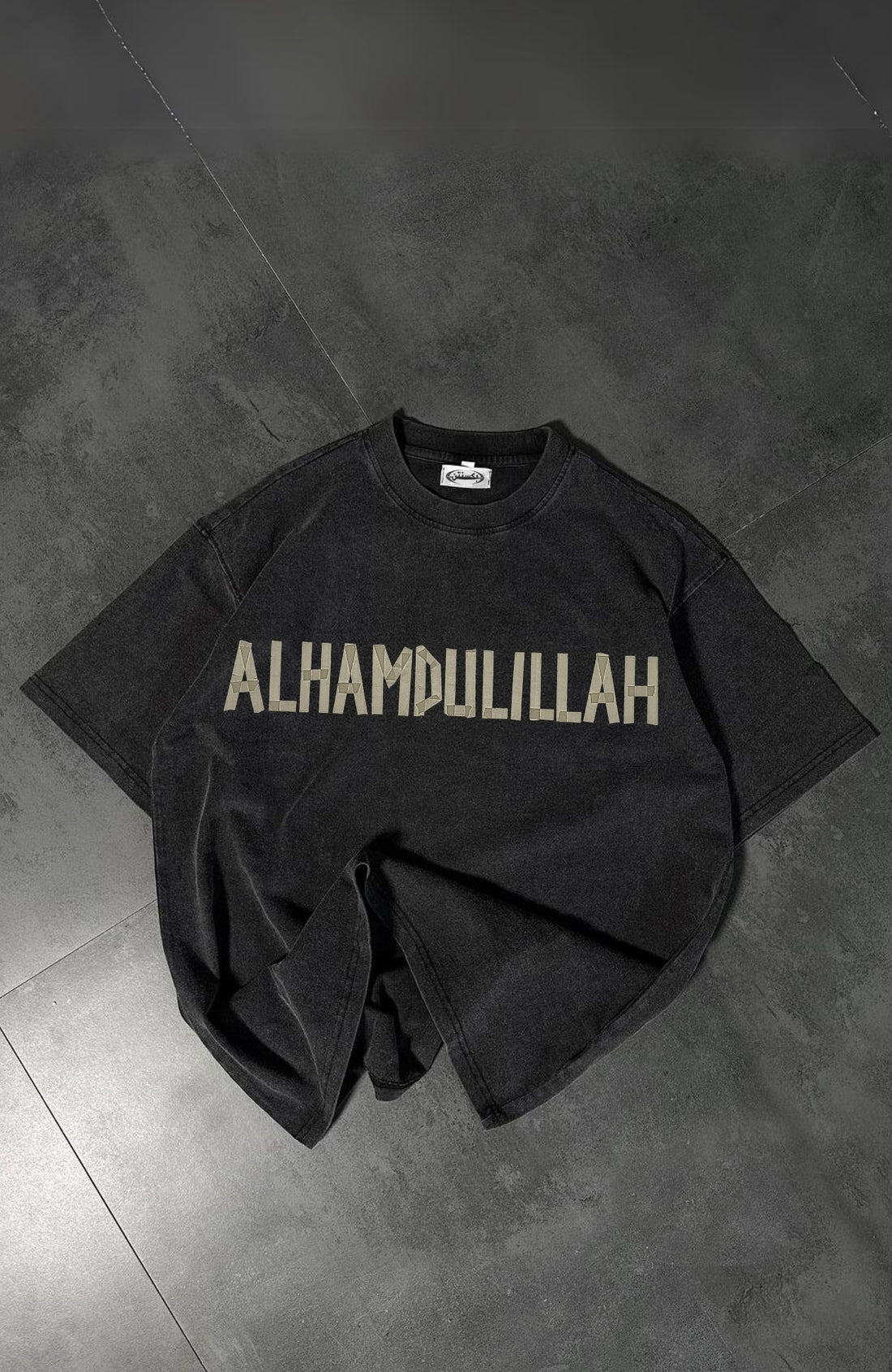 ALHAMDULILLAH TAPE WASHED BLACK TSHIRT