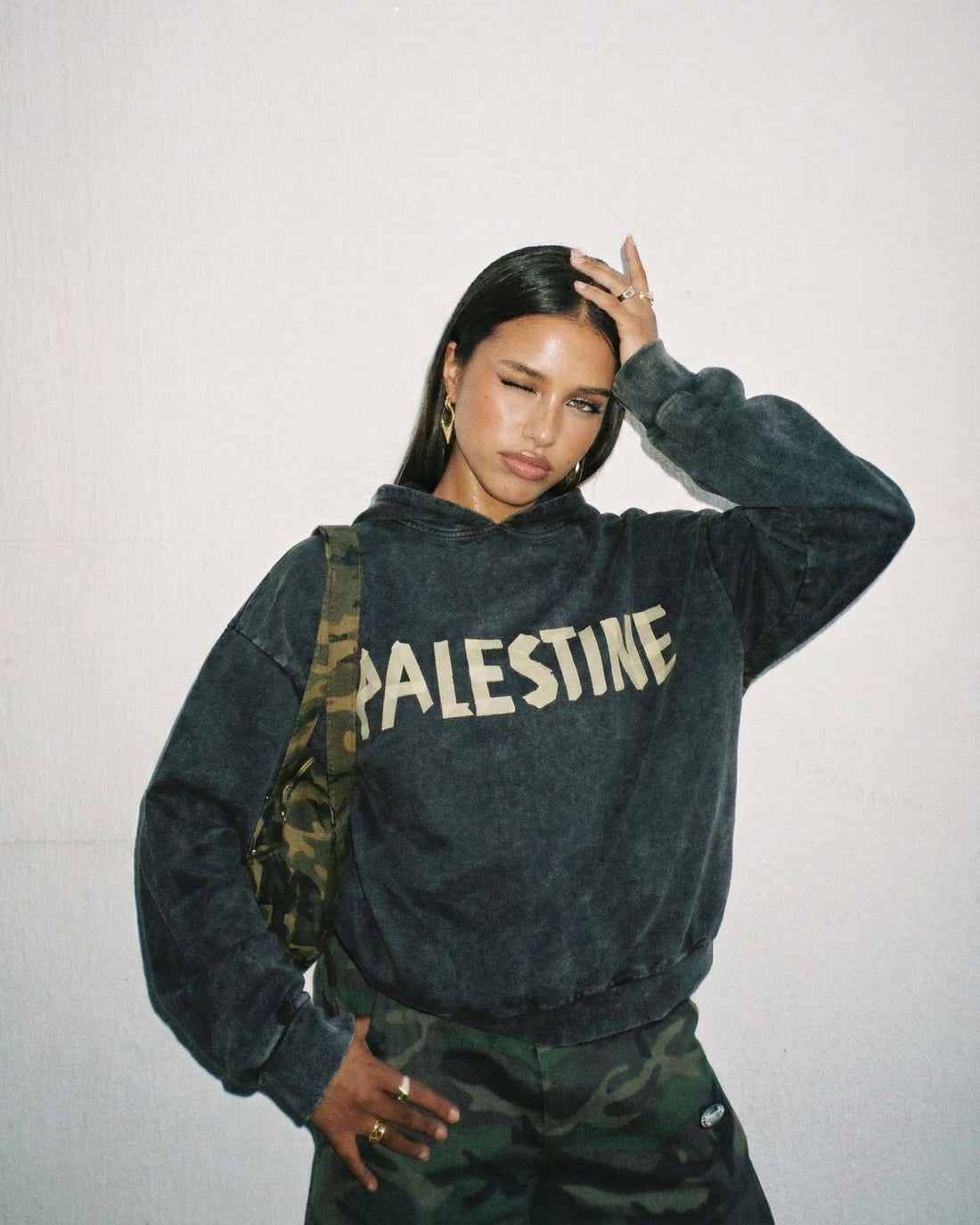 TAPE PALESTINE Washed Black Hoodie